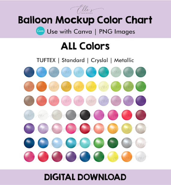 Tuftex All Balloon Colors, Balloon Mockup Color Chart, Balloon Mockup Templates, PNG Balloons for Canva, Tuftex Metallic, EllesPaperBoutique