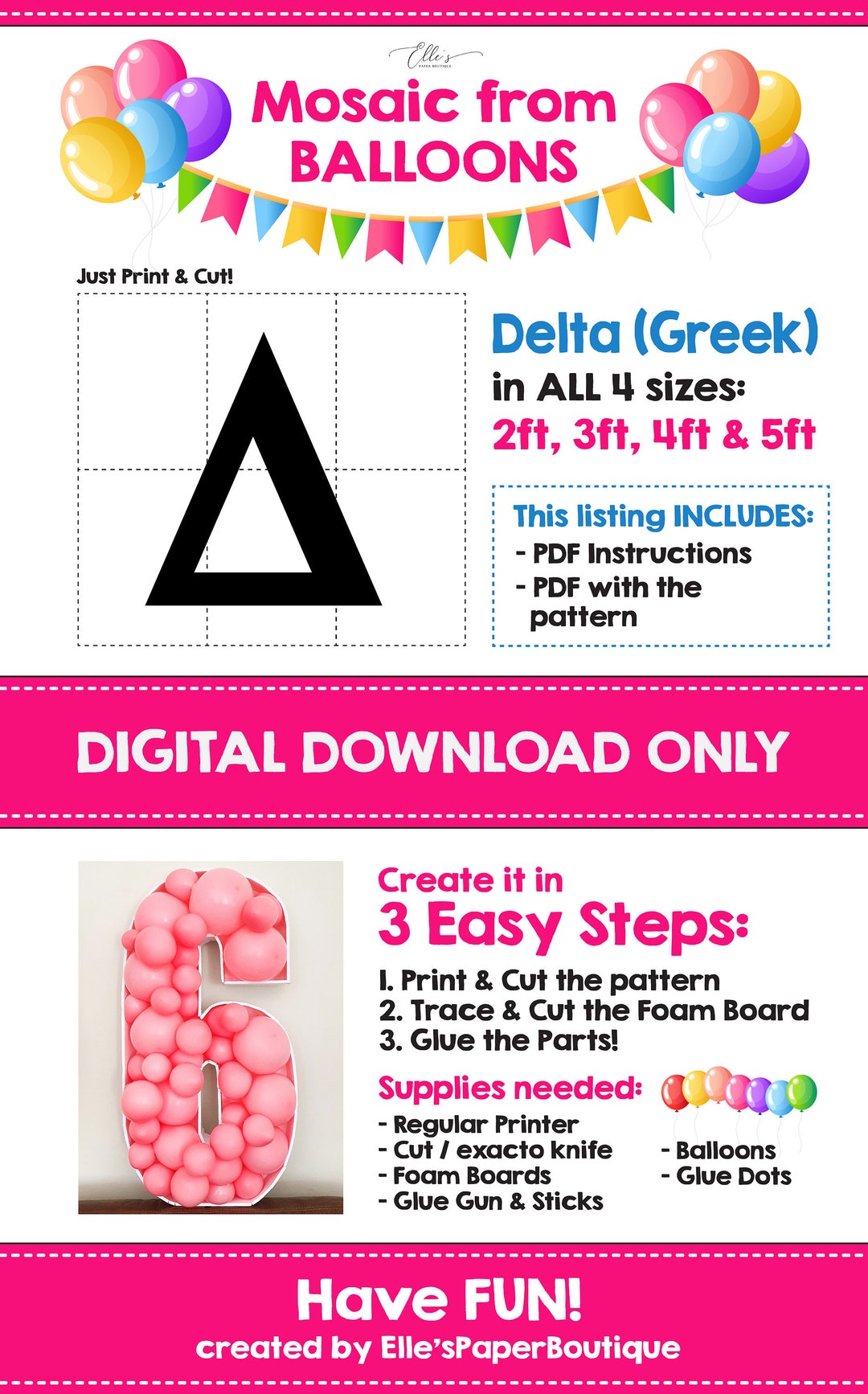 Delta Mosaic Template, Δ, Greek Letters Mosaic From Balloons, Balloon ...