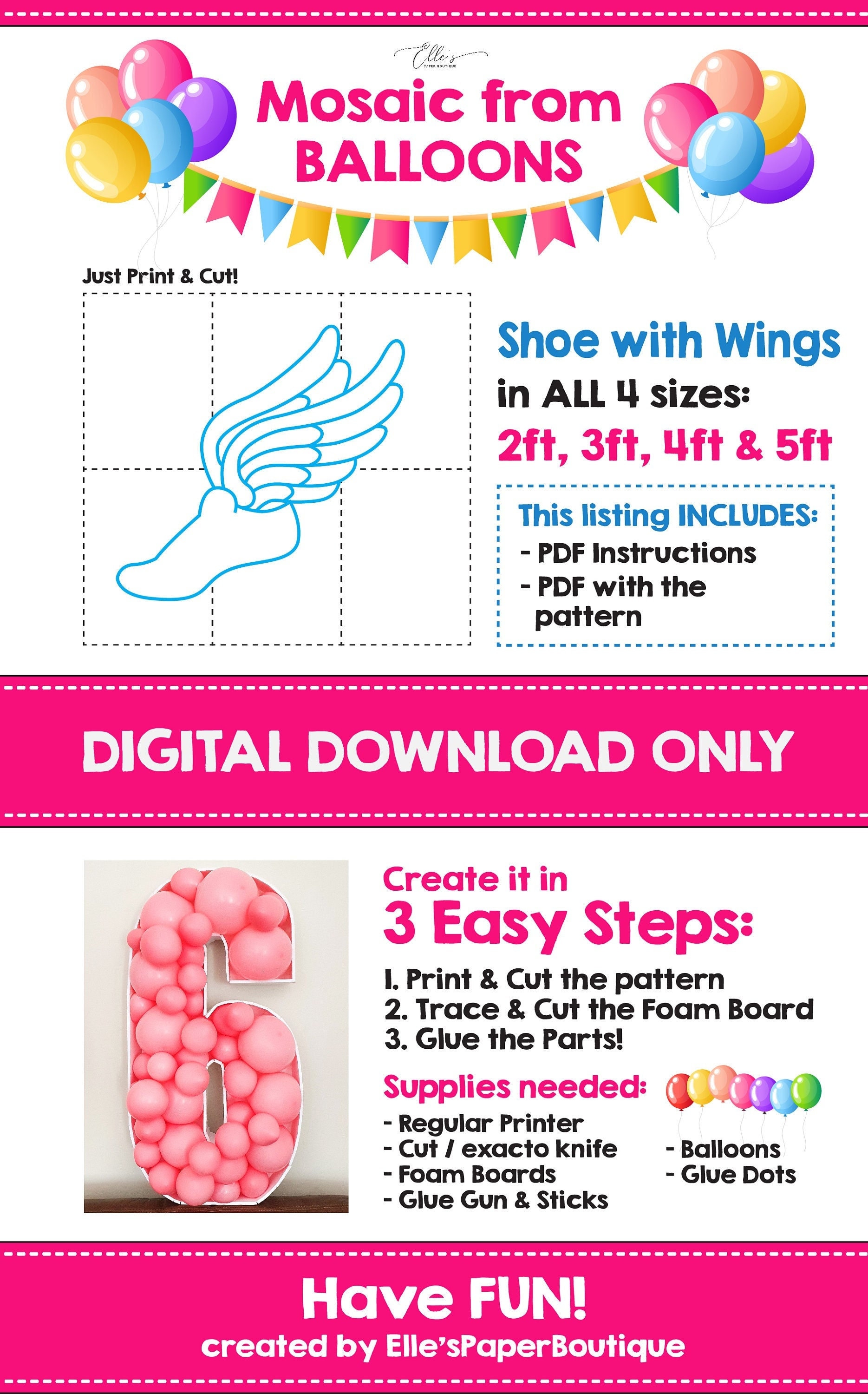 Shoe From Balloons, Running Shoe With Wings Mosaic From
