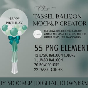 Tassel Balloon Mockup Creator, Balloon Mockup Kit, Balloons Bundle Canva, Balloon with Tassel, PNG Cliparts, DIGITAL Files, DIY Mockup