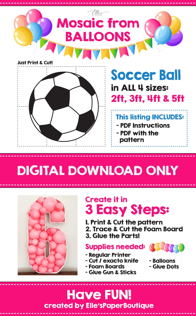 Soccer Ball from Balloons Mosaic Template Football Mosaic Etsy
