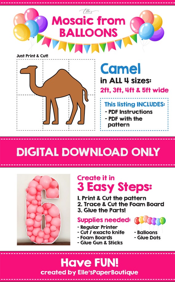 Camel From Balloons Camel Mosaic Template Animals Birthday - Etsy Australia Camel From Balloons Camel Mosaic Template Animals Birthday - Etsy Australia