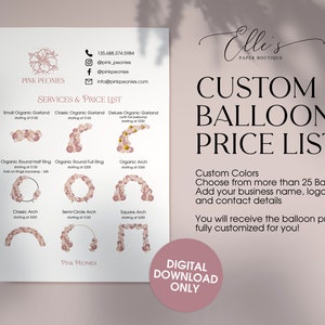 Balloon Menu, Custom Balloon Price List, Balloon Price Guide, DIGITAL Price Guide, Balloon Artist, Balloon Pricing Menu, EllesPaperBoutique