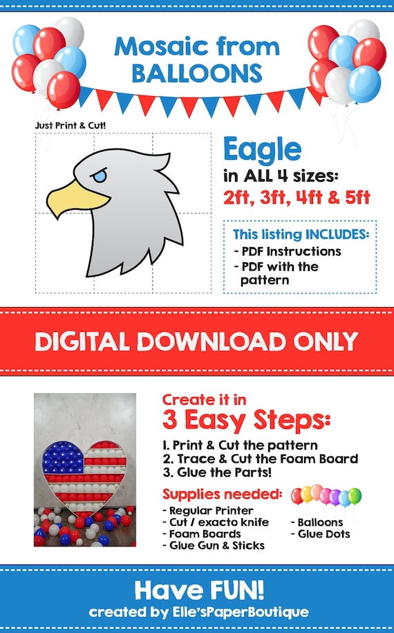 USA Eagle Mosaic Balloons, Eagle Mosaic Template, 4th July Mosaic from Balloons, USA , Independence Day, 4th July Template, DIGITAL File