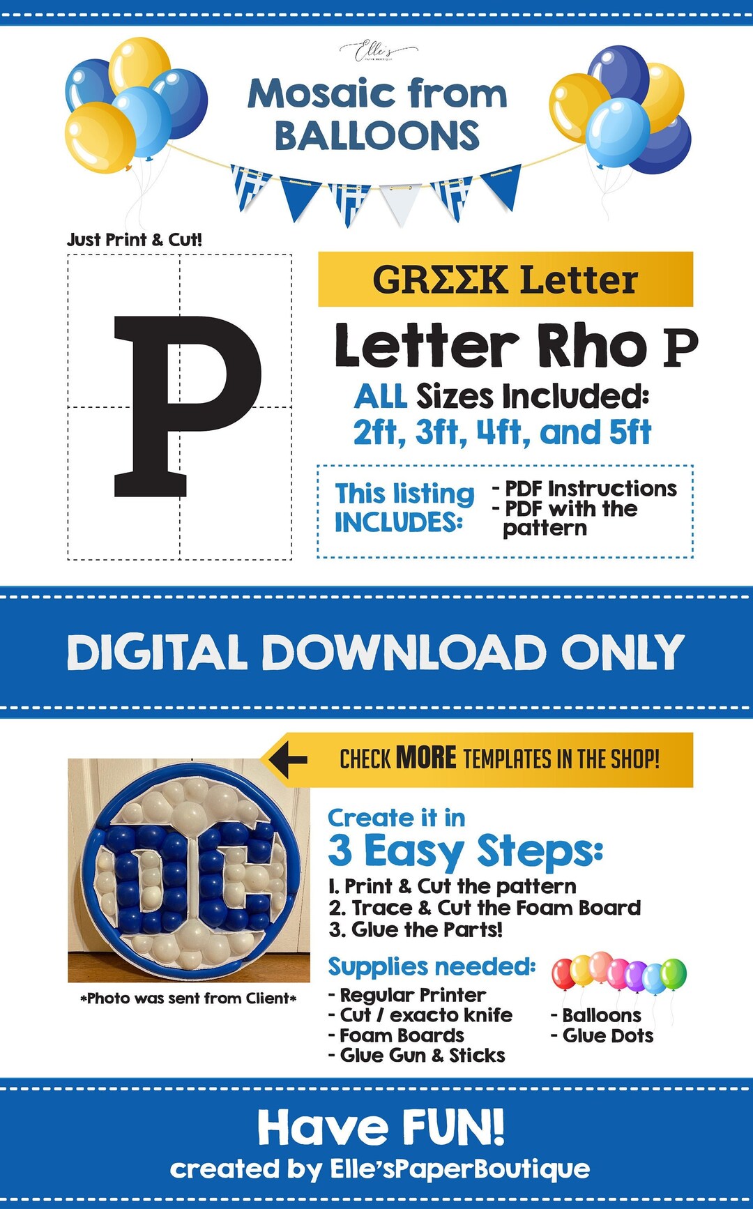Greek Letter Rho Ρ Balloon Mosaic Template Ρ Greek Letters - Etsy