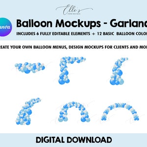 6 maquettes de guirlande de ballons, modèle Canva, créateur de scènes de fête, maquette de ballon Canva, créateur de scènes d'événement, modèle d'artiste de ballons, personnalisé