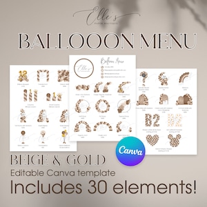 Beige CANVA Balloon Menu, Editable Balloon Menu, Neutral Tones Balloon Pricing List Template, Balloon Menu Template, Balloon Artist, Balloon