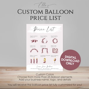 Balloon Price List, CUSTOM Balloon Menu, Balloon Price Guide, DIGITAL Price Guide, Balloon Artist, Balloon Pricing Menu, EllesPaperBoutique