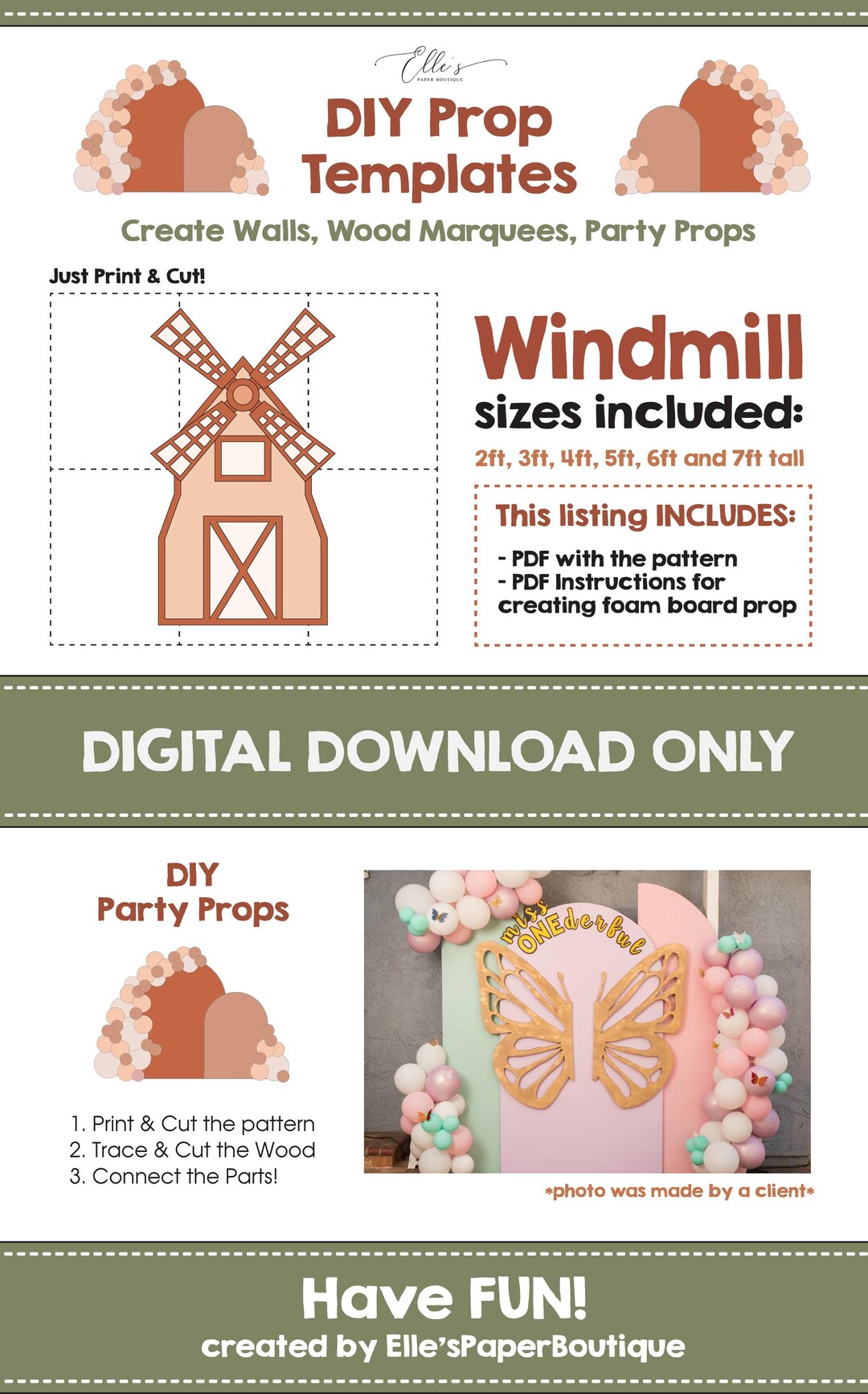 Windmill Mosaic Template, Windmill Prop Template, Windmill Balloon ...