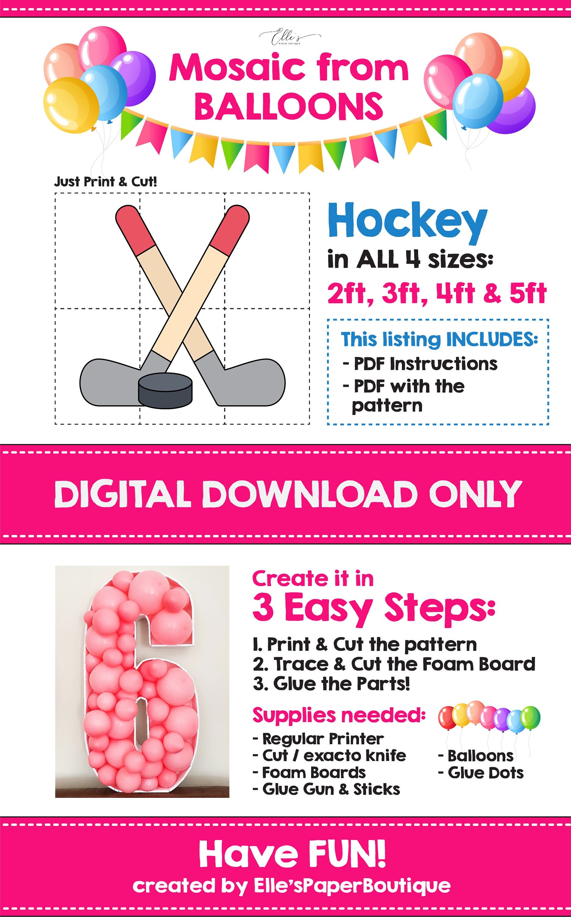 Hockey Mosaic From Balloons Ice Hockey Stick Mosaic Template Etsy