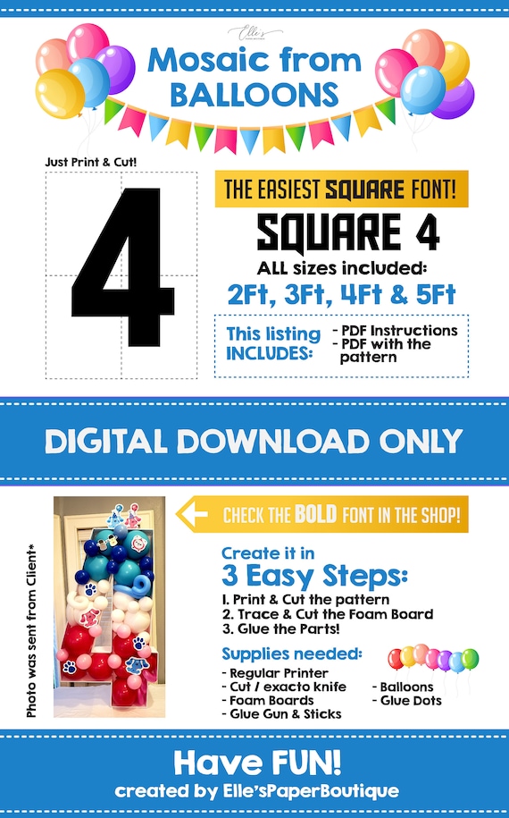 4ft Square Font All Numbers Bundle/Mosaic from Balloons templates