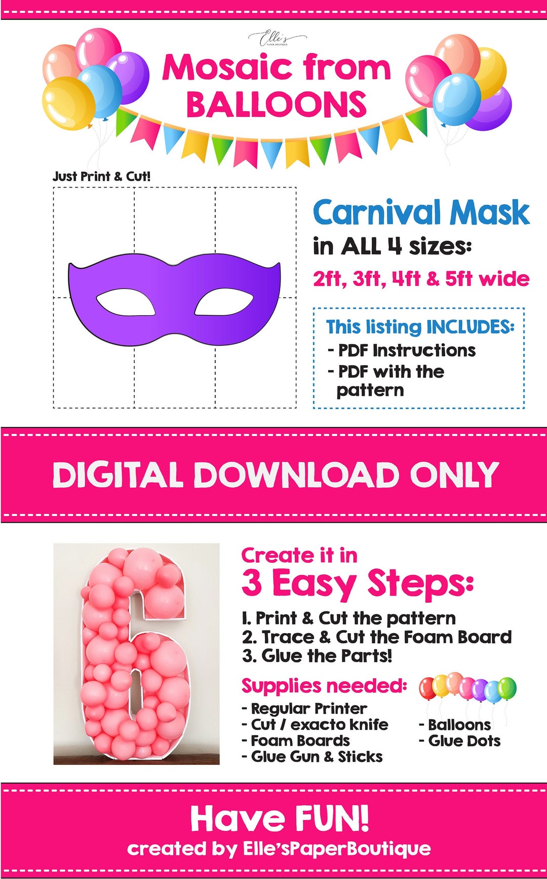 Carnival Mask Mosaic From Balloons Template Mask Mosaic From