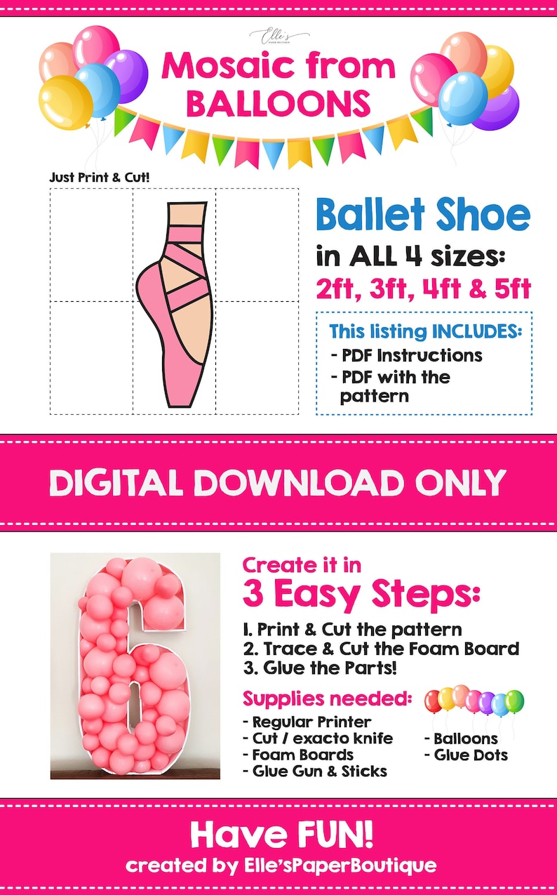 Ballet Shoe From Balloons Ballerina Mosaic From Balloons Etsy