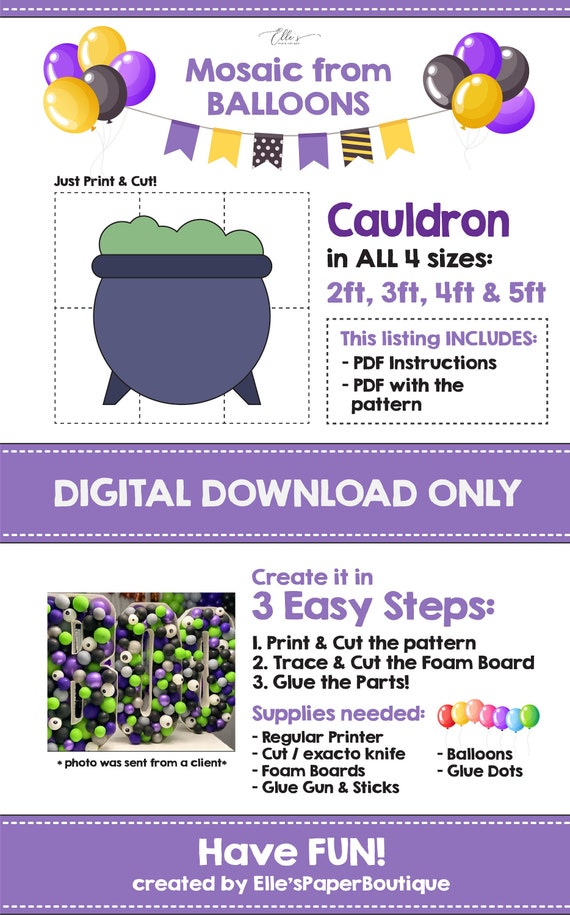 Cauldron Mosaic Balloons, Halloween Cauldron, Cauldron Template, Halloween Mosaic from Balloons, Spooky, Mosaic Template, DIGITAL DOWNLOAD