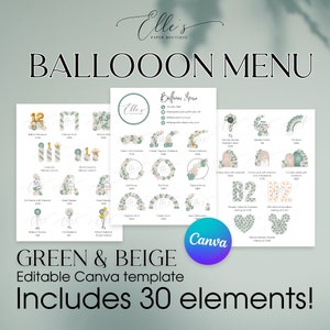 CANVA Ballon-Menü, bearbeitbare Erdfarben Ballon-Menü, Ballon-Preisliste Vorlage, Ballon-Menü-Vorlage, Ballon-Künstler, Ballon