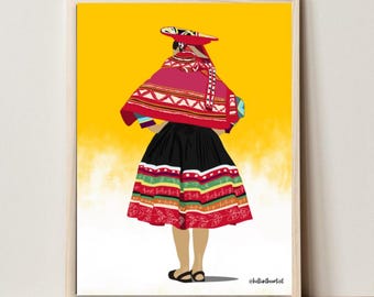 Peruvian Woman Poster,  Vintage Peru Portrait Art, Latin Culture Decor, Peru Gift