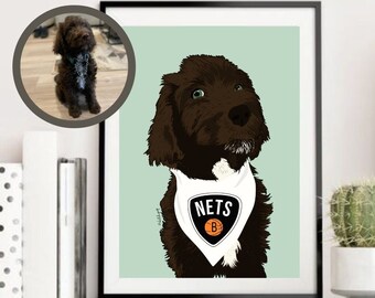 Gepersonaliseerd dierenportret, met de hand getekende hondenprint, aangepaste huisdierillustratie, cadeau voor dierenliefhebbers,