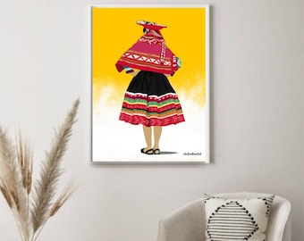 Pôster de Mulher Peruana, Arte Peruana, Impressão Peruana, Arte de Parede Peruana, Pôster Peruano, Decoração de Sala de Estar, Presente de Boas-Vindas, História do Peru