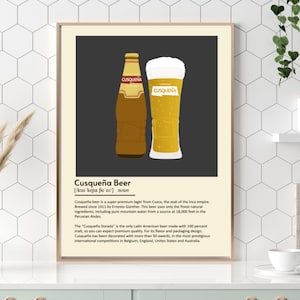 Poster della birra Cusquena / Arte murale della birra vintage / Decorazione della cucina peruviana / Idea regalo per Cusco