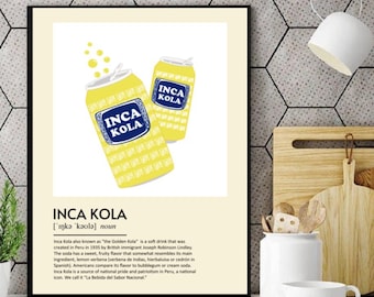Vintage Inca Kola Poster, Peruvian Pop Art Soda Print, Retro Peru Wall Decor