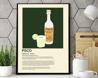 Peruvian Pisco Poster, Peru Art, Peru Print, Peru Wall Art, Peru Poster, Kitchen Decor, Housewarming Gift, Peru History