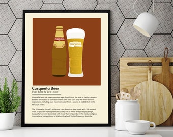 Cusqueña Beer Poster, Vintage Peruvian Bar Art, Retro Kitchen Wall Decor, Latin Gift