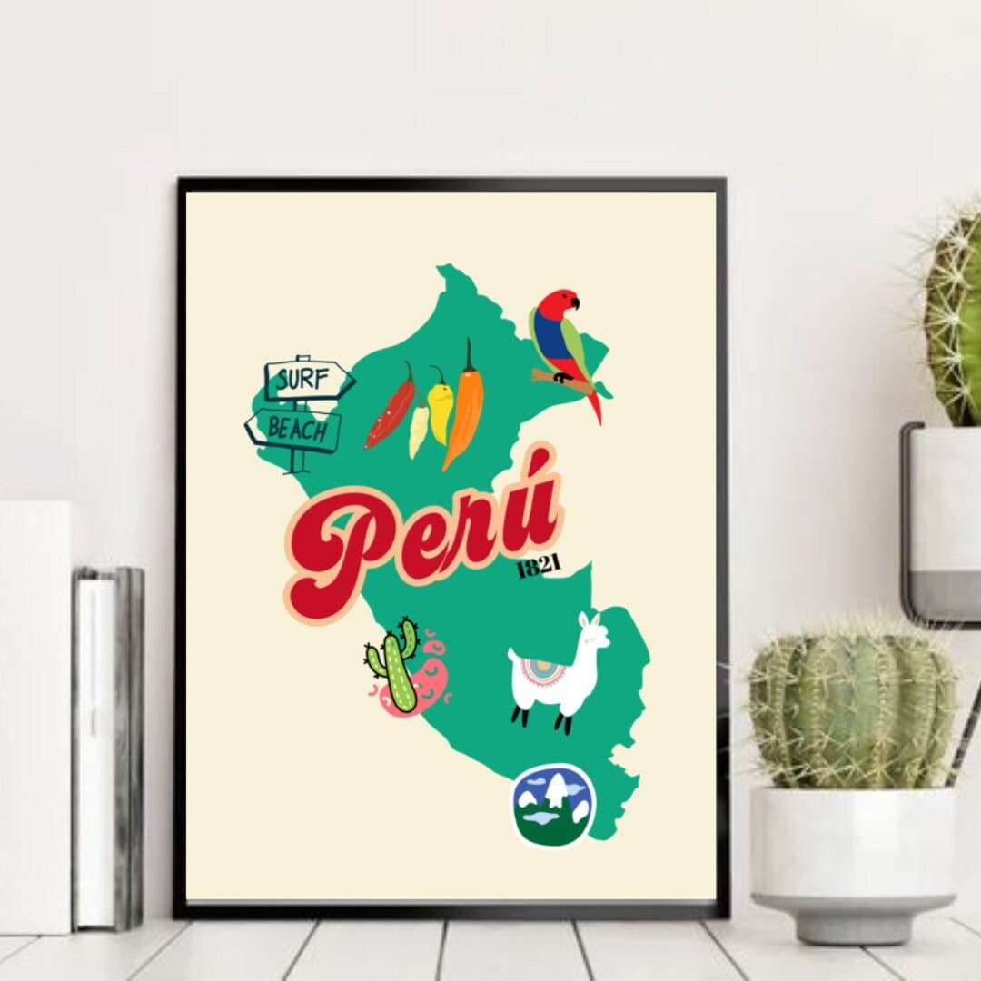 Peru Map Art Poster Peru Art Peru Print Peru Wall Art Peru Etsy