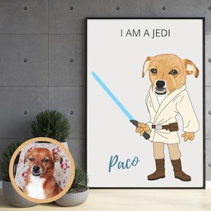 Custom Luke Skywalker Pet Portrait, Star Wars Pet Portrait, Custom Pet Portrait from Photo, Pet Memorial Gift, Dog Portrait, Cat Portrait