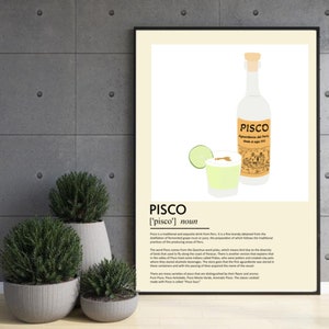 Póster de pisco peruano / Impresión artística de pisco sour / Decoración de bar peruano / Regalo latino