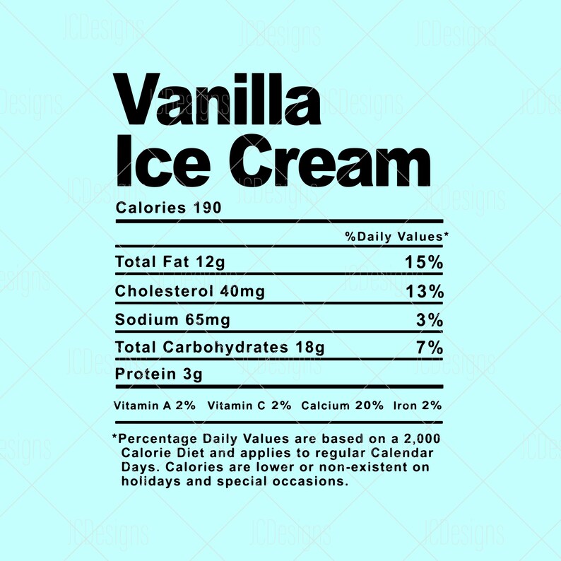 Vanilla Ice Cream Food Nutrition Facts SVG Holiday Christmas Etsy