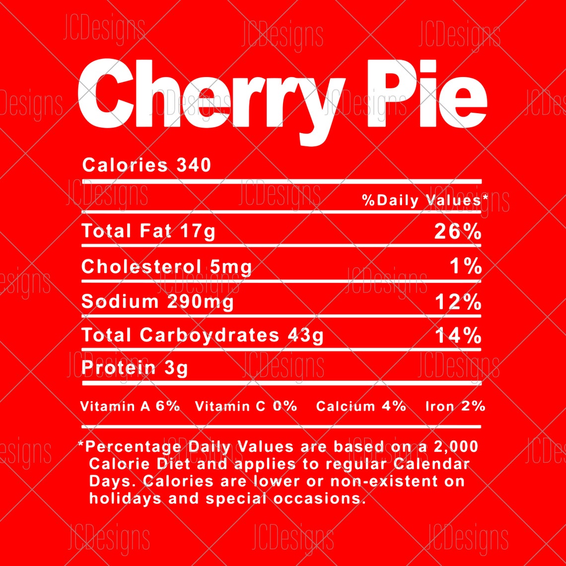 Cherry Pie Food Nutrition Facts SVG Holiday Christmas Etsy New Zealand
