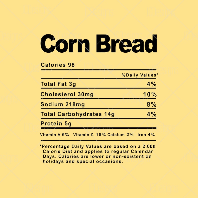Corn Bread Food Nutrition Facts SVG Holiday Christmas Etsy