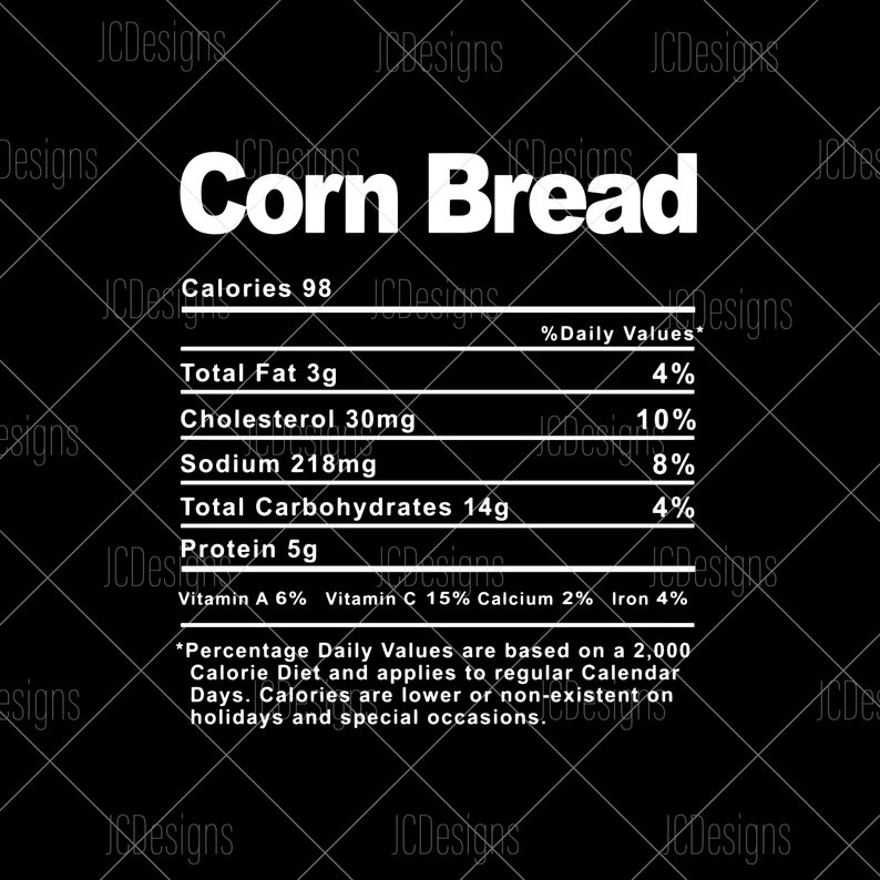 Corn Bread Food Nutrition Facts SVG Holiday Christmas Etsy