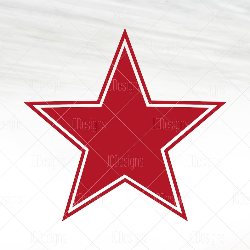 May include: A red five-pointed star with a white outline. The star is on a white background.