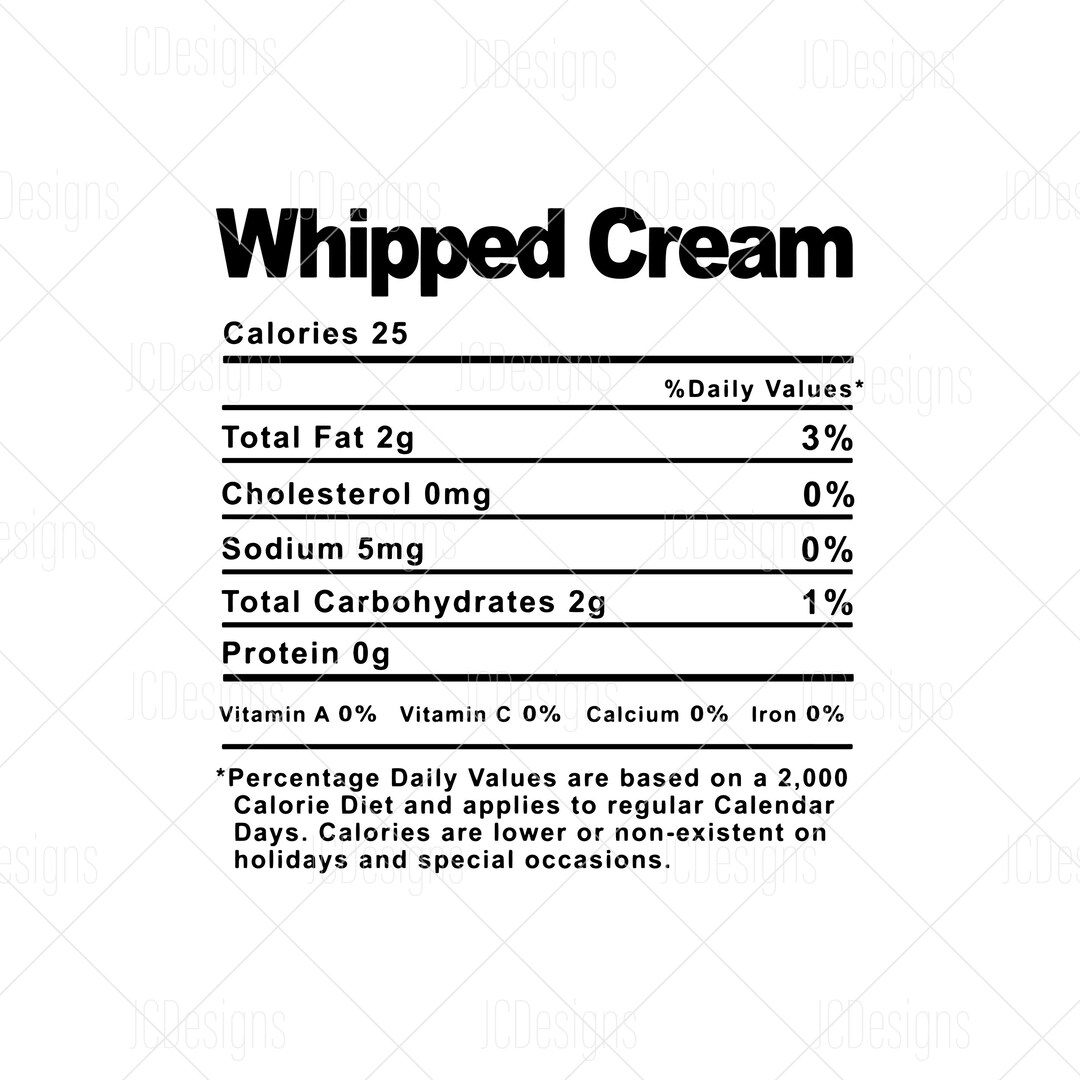 Whipped Cream Food Nutrition Facts SVG Holiday Christmas Thanksgiving