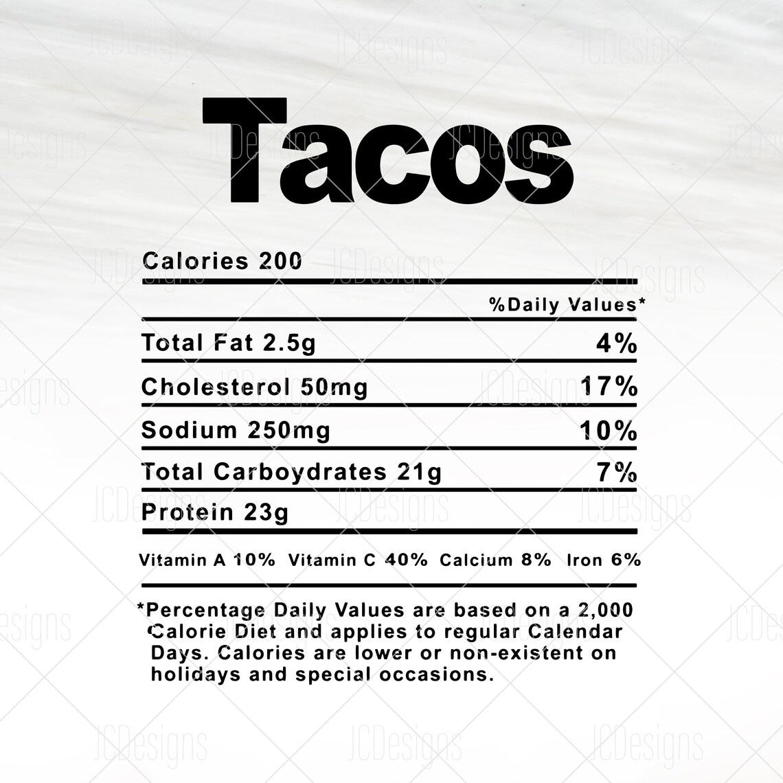 Tacos Food Nutrition Facts SVG Holiday Christmas Etsy