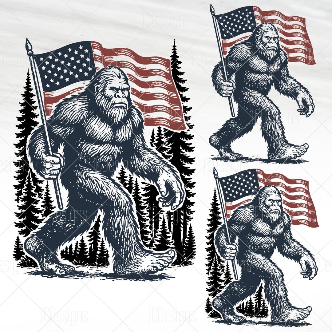 Sasquatch With US Flag SVG - Big Foot SVG – Patriotic Yeti Vector – Svg ...