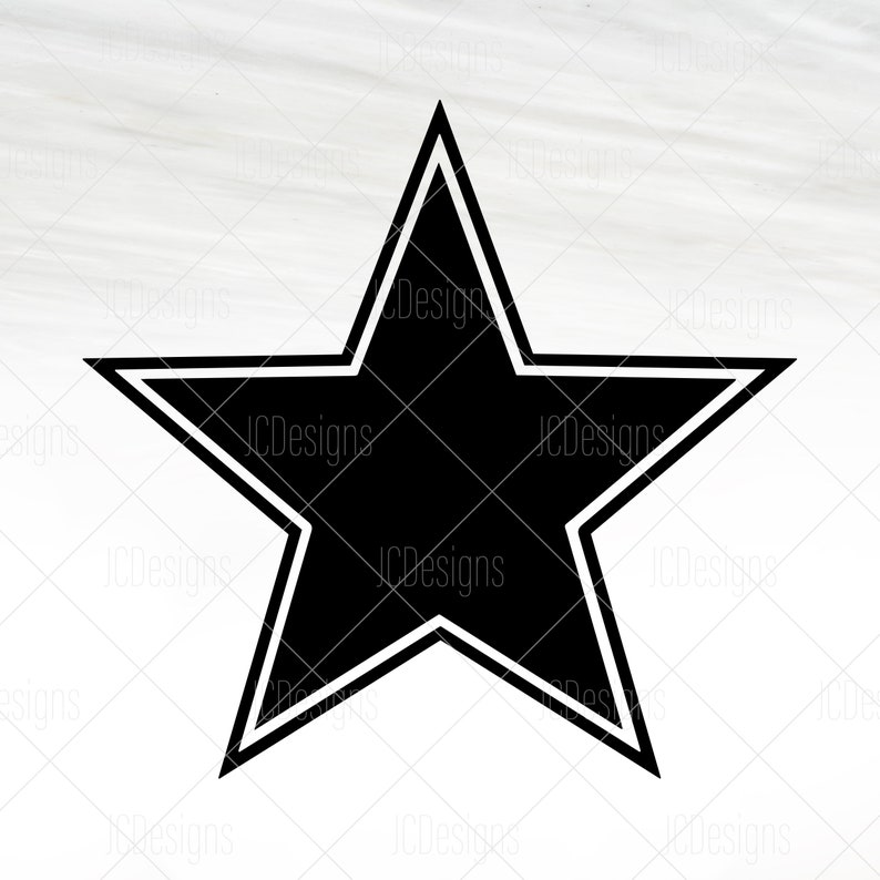 May include: A black five-pointed star with a white outline. The star is centered on a white background.