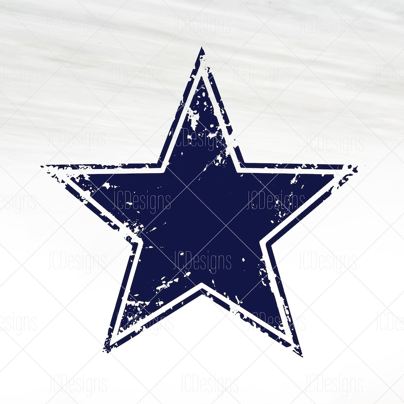 May include: A distressed blue five-pointed star with a white outline on a white background.