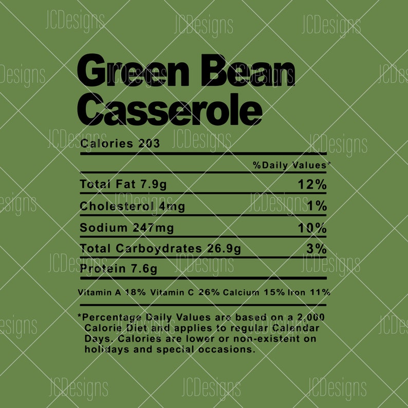 Green Bean Casserole Food Nutrition Facts SVG Holiday | Etsy