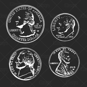 US Currency Coins Penny Nickel Dime Quarter Money Svg Eps Png Vector Digital Design image 6