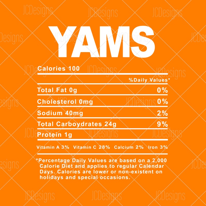 Yams Food Nutrition Facts SVG Holiday Christmas Thanksgiving Etsy