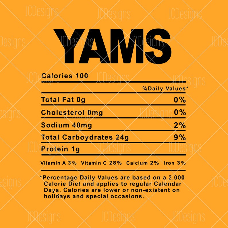 Yams Food Nutrition Facts SVG Holiday Christmas Thanksgiving Etsy
