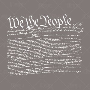 May include: A black and white image of the Preamble to the United States Constitution. The text reads "We the People of the United States, in Order to form a more perfect Union, establish Justice, insure domestic Tranquility, provide for the common defence, promote the general Welfare, and secure the Blessings of Liberty to ourselves and our Posterity, do ordain and establish this Constitution for the United States of America."