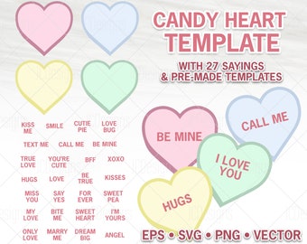 Modello di cuori di caramella SVG - Detti di San Valentino con cuori di caramella SVG - Cuori di San Valentino - Svg Eps Png Vector - Design digitale per San Valentino