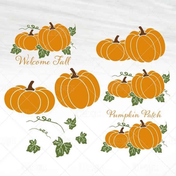 Pumpkin Vector Svg - Pumpkin Leaves svg - Welcome Fall Svg - Pumpkin Patch Svg  - Svg Eps Png Vector Cutfile - Digital Design