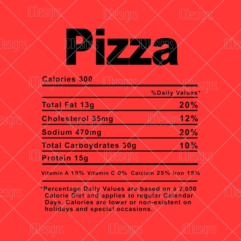 Pizza Food Nutrition Facts SVG Holiday Christmas Etsy