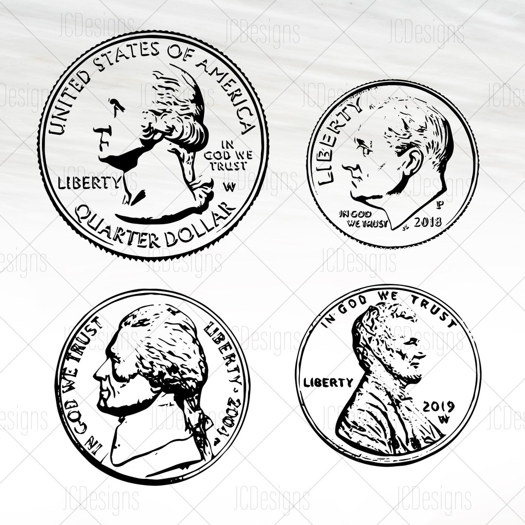 US Currency Coins Penny Nickel Dime Quarter Money Svg Eps Png Vector