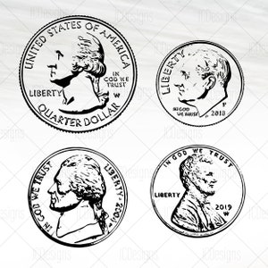 Amerikaanse valutamunten - Penny Nickel Dime Quarter Money - Svg Eps Png Vector - Digitaal ontwerp