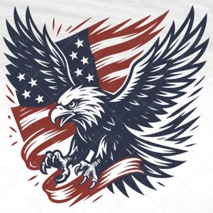 Soaring Eagle USA Flag SVG - Flying American Eagle on Patriotic Flag SVG - Svg Eps Png Vector Cutfile - American Patriot Digital Download